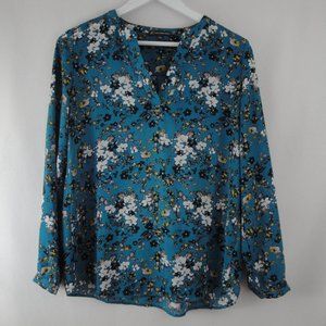 ADRIANNA PAPELL Top Blouse Teal Floral SMALL